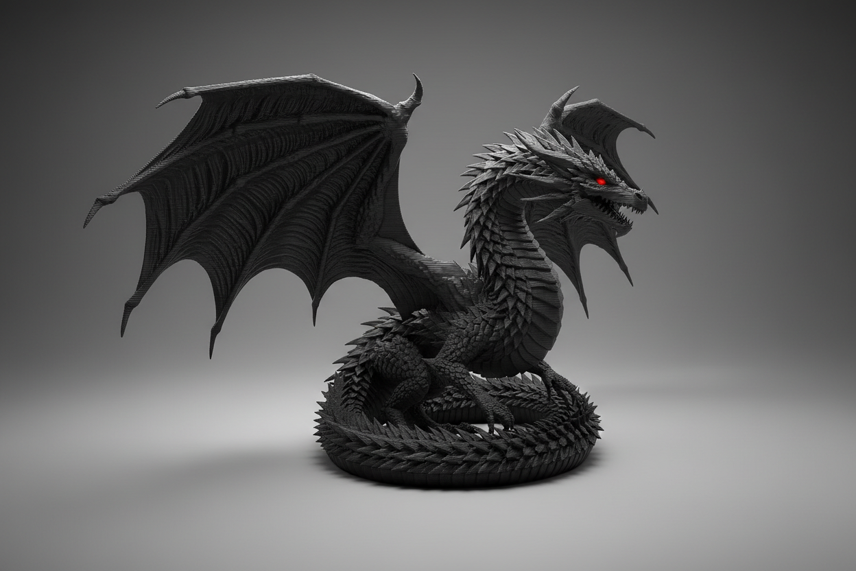 3d printed black dragon